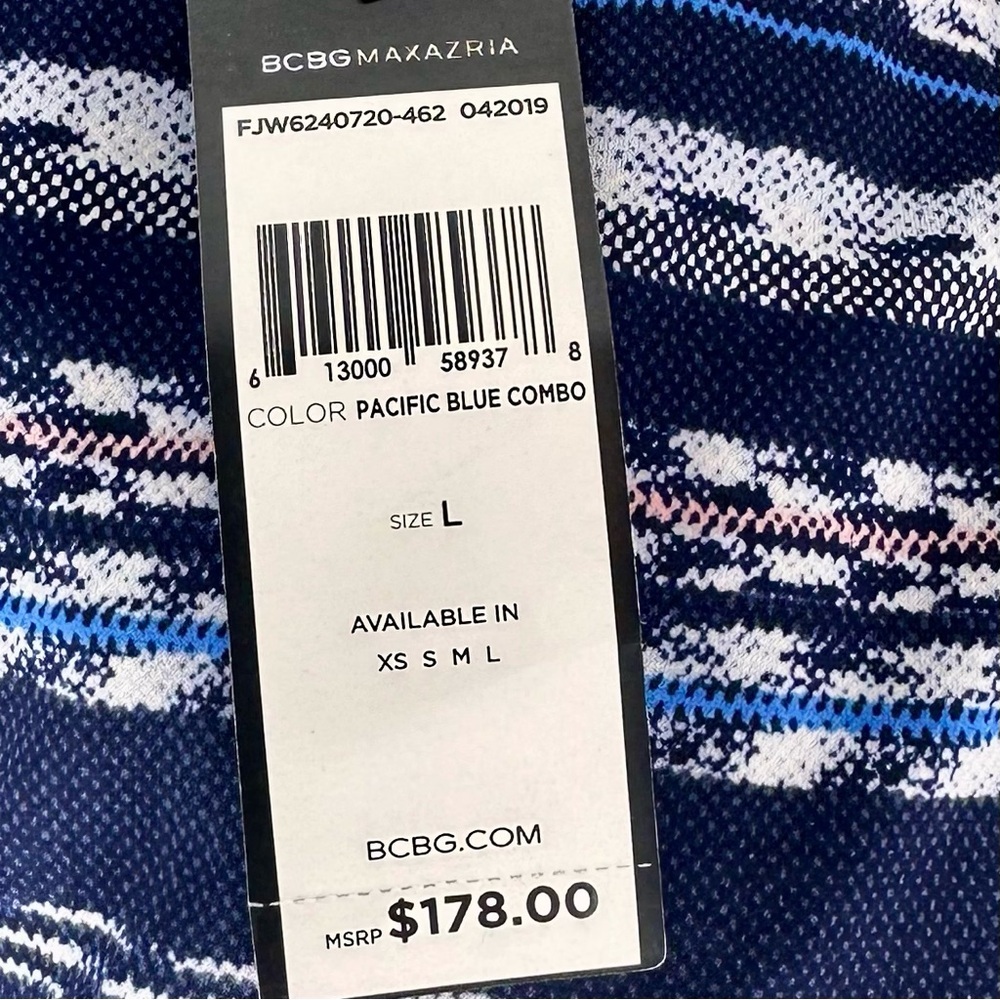 BCBGMaxAzria Navy and White Shift Long Sleeve Dress Size L - Picture 8 of 11